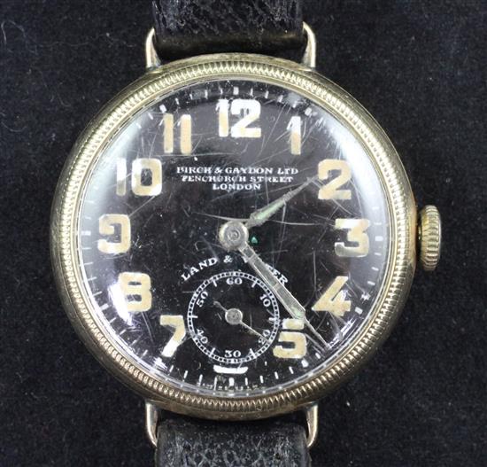 A gentlemans early 1930s 9ct gold Zenith Land and Water Officers manual wind wristwatch